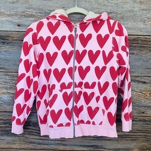 Hanna Andersson Pink Zip Hoodie with Red Heart Print
